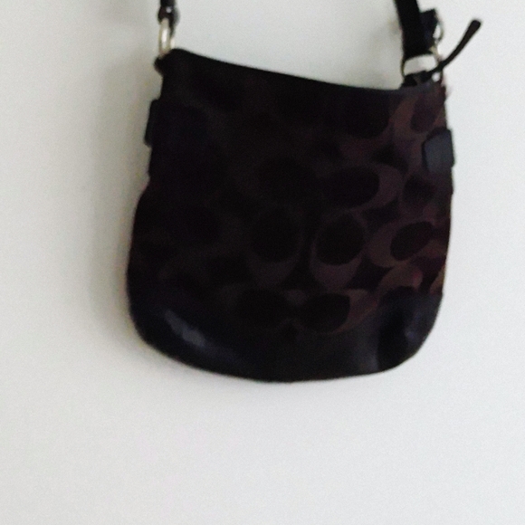 Coach Black Leather Dark Brown Canvas Signature Crossbody Bag Purse - Picture 4 of 15